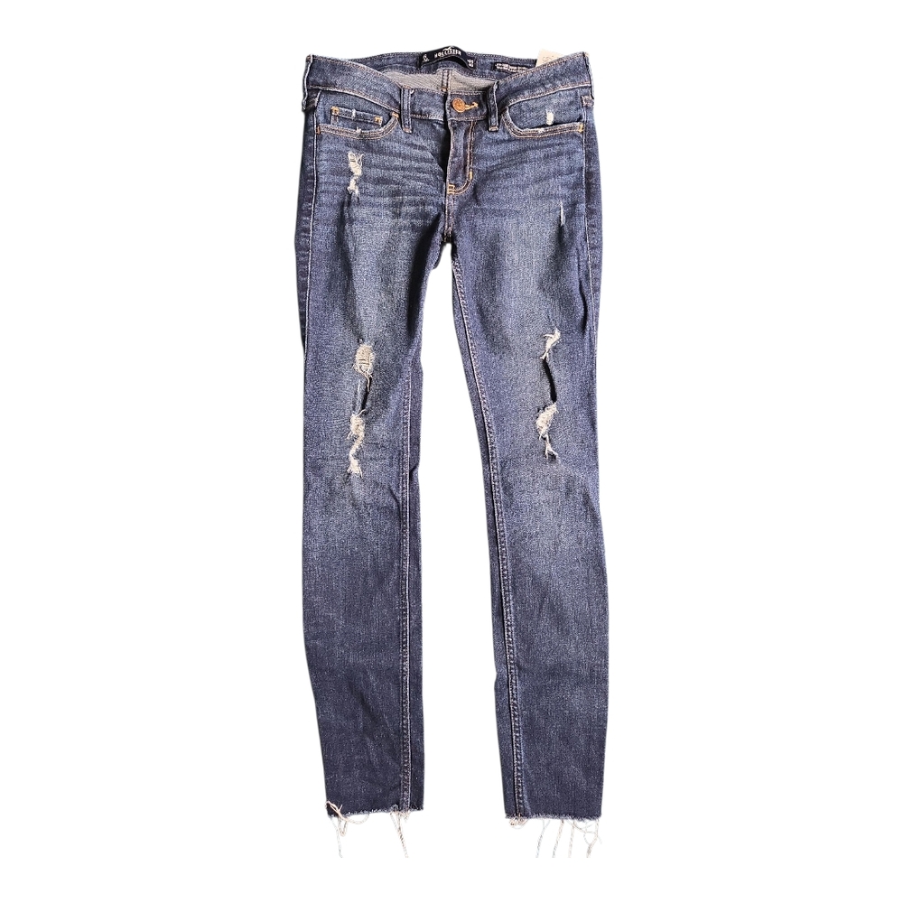 Hollister Low Rise Super Skinny Distressed Blue Jeans